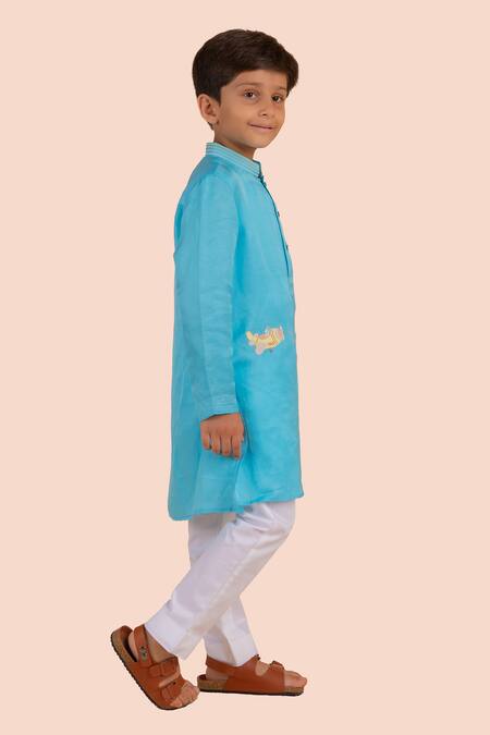 Partykles Blue Satin, Beads Embroidered Kurta And Pant Set at Aza Fashions Partykles_Blue Satin, Beads Embroidered Kurta And Pant Set _at_Aza_Fashions