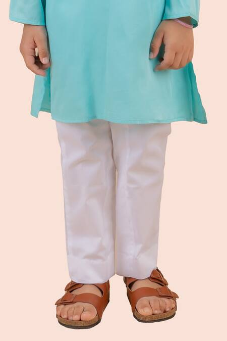 Partykles_Blue Cotton Satin Beads Starfish Embroidered Kurta Set _Online_at_Aza_Fashions