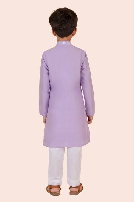 Shop Partykles Purple Cotton, Silk Beads Embroidered Kurta Set at Aza Fashions Shop_Partykles_Purple Cotton, Silk Beads Embroidered Kurta Set _at_Aza_Fashions