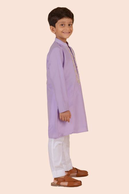 Shop Partykles Purple Cotton, Silk Beads Embroidered Kurta Set Online at Aza Fashions Shop_Partykles_Purple Cotton, Silk Beads Embroidered Kurta Set _Online_at_Aza_Fashions