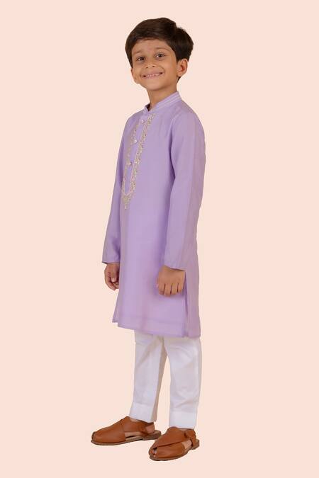 Partykles Purple Cotton, Silk Beads Embroidered Kurta Set at Aza Fashions Partykles_Purple Cotton, Silk Beads Embroidered Kurta Set _at_Aza_Fashions