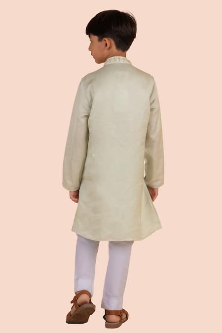 Shop_Partykles_Green Silk, Cotton Beads Embroidered Kurta Set _at_Aza_Fashions