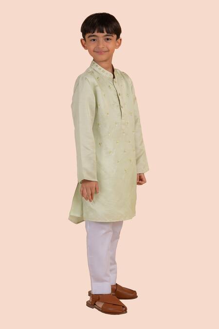 Buy_Partykles_Green Silk, Cotton Beads Embroidered Kurta Set _Online_at_Aza_Fashions