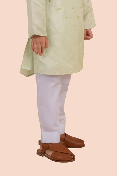 Shop_Partykles_Green Silk, Cotton Beads Embroidered Kurta Set _Online_at_Aza_Fashions