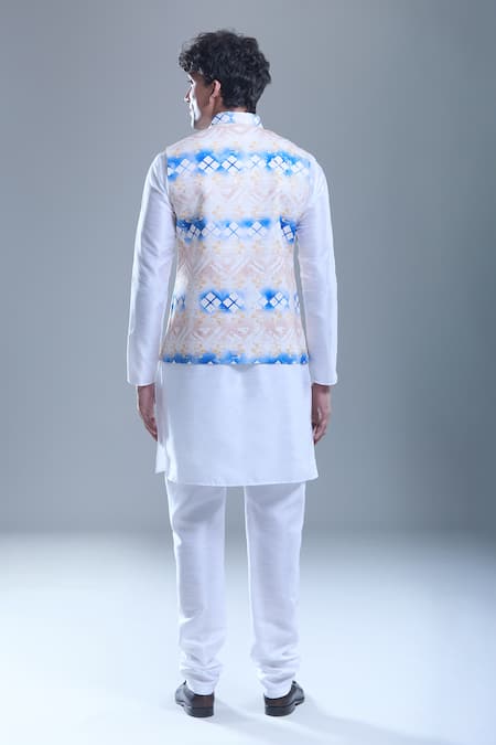 Shop Arihant Rai Sinha White Silk, Cotton Foil Printing Geometric Bandi And Kurta Set at Aza Fashions Shop_Arihant Rai Sinha_White Silk, Cotton Foil Printing Geometric Bandi And Kurta Set _at_Aza_Fashions