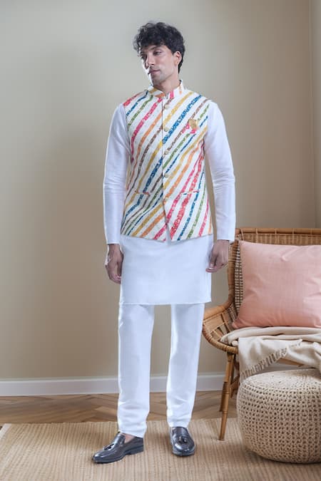 Aryavir Malhotra Diagonal Stripe Detailed Bandi With Kurta Set 