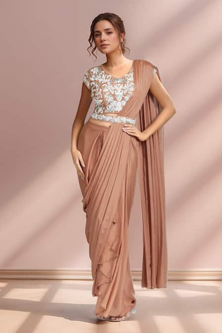 Samyukta Singhania Solid Pre-Draped Saree With Embroidered Blouse 