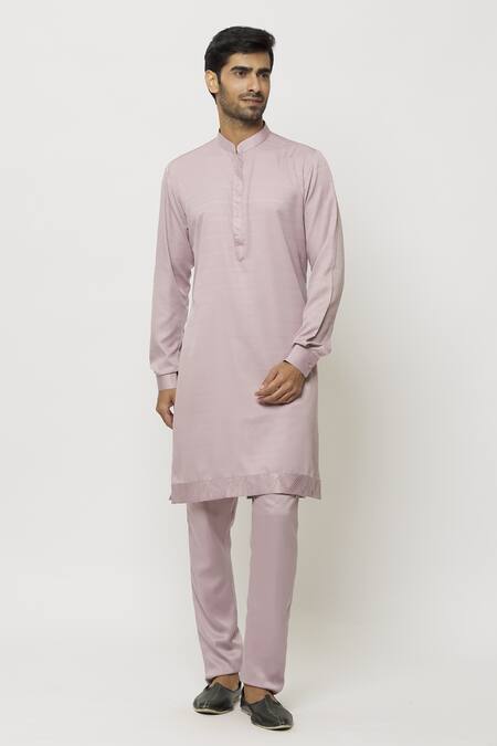 Samyukta Singhania_Pink Silk, Brocade Embroidery Pintucked Bordered Kurta_at_Aza_Fashions