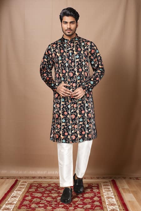Arihant Rai Sinha Multi Color Cotton Silk Printed Floral Vine Kurta 