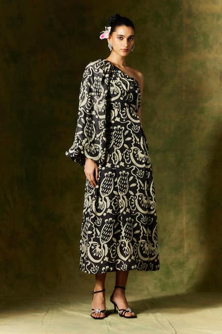 Buy Jodi Black Silk Sequins, Beads Asymmetric One Shoulder Midi Dress Online at Aza Fashions Buy_Jodi_Black Silk Sequins, Beads Asymmetric One Shoulder Midi Dress _Online_at_Aza_Fashions