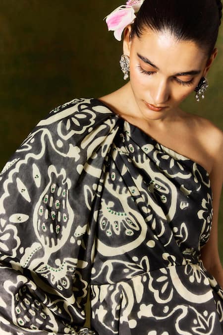 Buy Jodi Black Silk Sequins, Beads Asymmetric One Shoulder Midi Dress Buy_Jodi_Black Silk Sequins, Beads Asymmetric One Shoulder Midi Dress