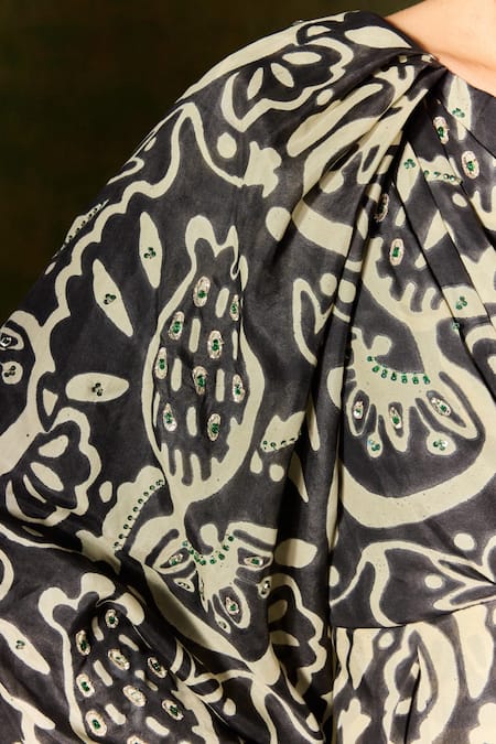 Shop Jodi Black Silk Sequins, Beads Asymmetric One Shoulder Midi Dress Shop_Jodi_Black Silk Sequins, Beads Asymmetric One Shoulder Midi Dress