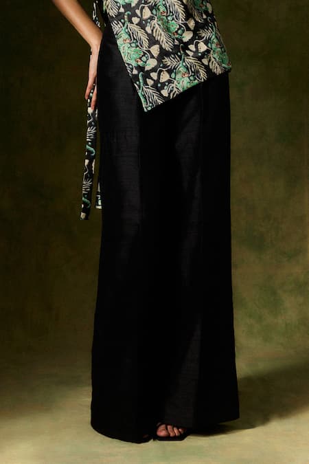 Shop Jodi Black Silk Pleated High Waist Trouser Online at Aza Fashions Shop_Jodi_Black Silk Pleated High Waist Trouser _Online_at_Aza_Fashions