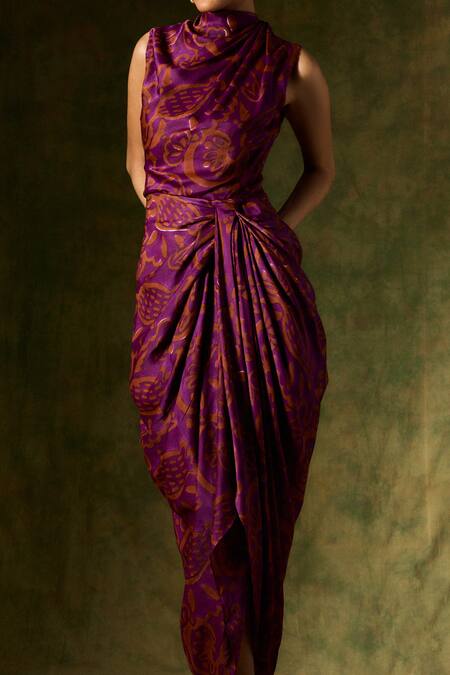 Jodi Wine Satin, Silk Cowl Neck Draped Maxi Dress Online at Aza Fashions Jodi_Wine Satin, Silk Cowl Neck Draped Maxi Dress _Online_at_Aza_Fashions