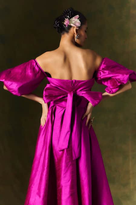 Shop Jodi Pink Silk Beads Off-shoulder Embroidered Off Maxi Dress at Aza Fashions Shop_Jodi_Pink Silk Beads Off-shoulder Embroidered Off Maxi Dress _at_Aza_Fashions