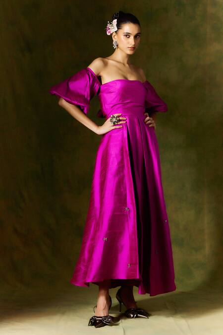 Buy Jodi Pink Silk Beads Off-shoulder Embroidered Off Maxi Dress Online at Aza Fashions Buy_Jodi_Pink Silk Beads Off-shoulder Embroidered Off Maxi Dress _Online_at_Aza_Fashions