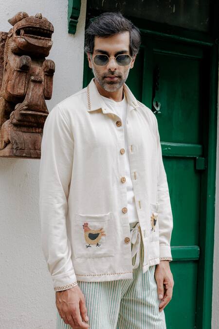 Shop_Jodi_Off White Denim Embroidery Hand Shacket _Online_at_Aza_Fashions