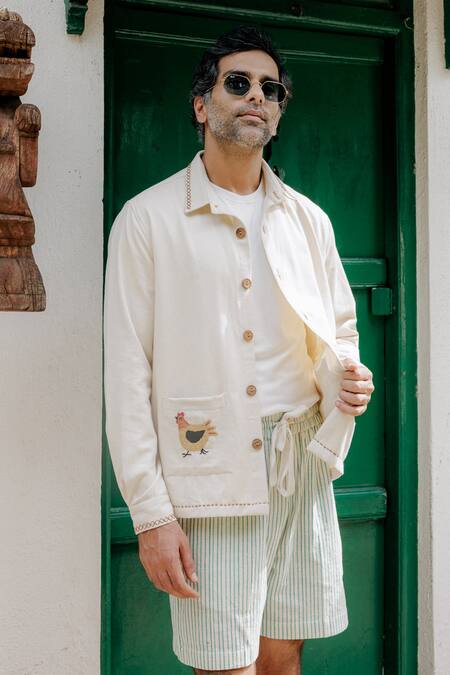 Jodi_Off White Denim Embroidery Hand Shacket _at_Aza_Fashions