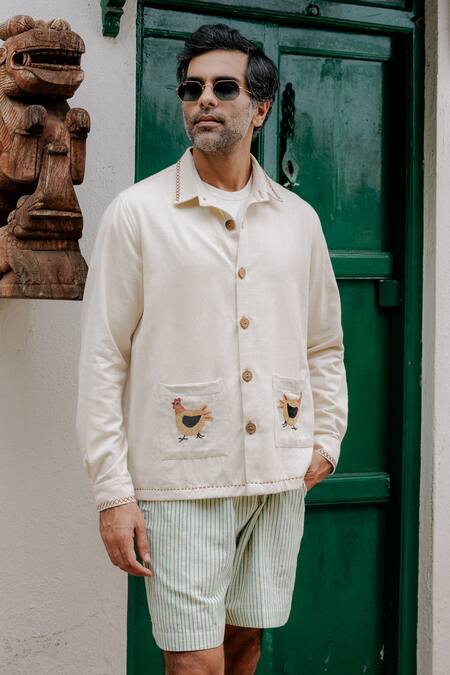 Buy_Jodi_Off White Denim Embroidery Hand Shacket 