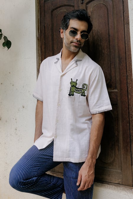 Jodi Off White Cotton Applique, Embroidery Work Shirt Online at Aza Fashions Jodi_Off White Cotton Applique, Embroidery Work Shirt_Online_at_Aza_Fashions