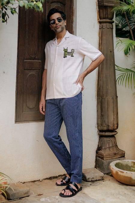 Shop Jodi Off White Cotton Applique, Embroidery Work Shirt Online at Aza Fashions Shop_Jodi_Off White Cotton Applique, Embroidery Work Shirt_Online_at_Aza_Fashions