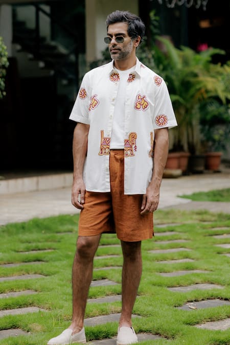 Shop Jodi White Cotton Abstract Hand Block Printed Shirt at Aza Fashions Shop_Jodi_White Cotton Abstract Hand Block Printed Shirt _at_Aza_Fashions