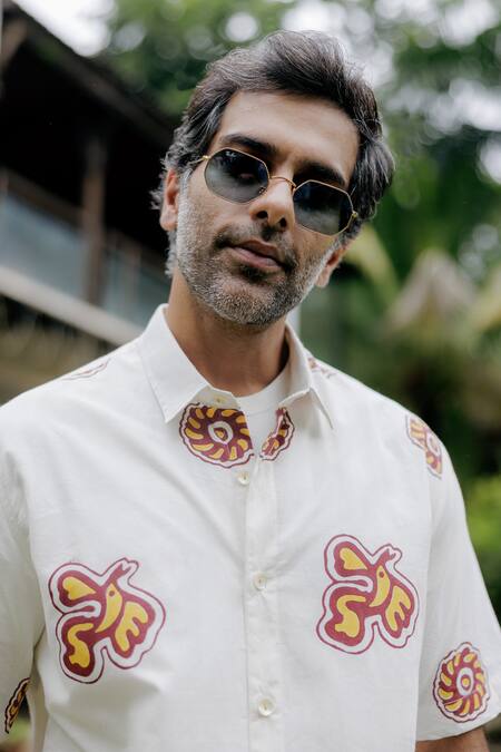 Jodi White Cotton Abstract Hand Block Printed Shirt Online at Aza Fashions Jodi_White Cotton Abstract Hand Block Printed Shirt _Online_at_Aza_Fashions