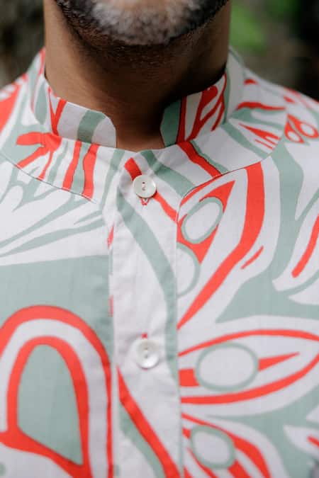 Jodi_Beige Cotton Pearls Abstract Floral Printed Shirt_Online_at_Aza_Fashions