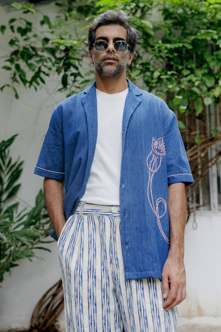 Jodi Blue Denim Embroidery Hand Shirt Online at Aza Fashions Jodi_Blue Denim Embroidery Hand Shirt _Online_at_Aza_Fashions