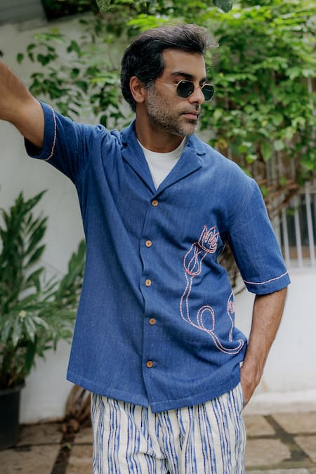 Buy Jodi Blue Denim Embroidery Hand Shirt Online at Aza Fashions Buy_Jodi_Blue Denim Embroidery Hand Shirt _Online_at_Aza_Fashions