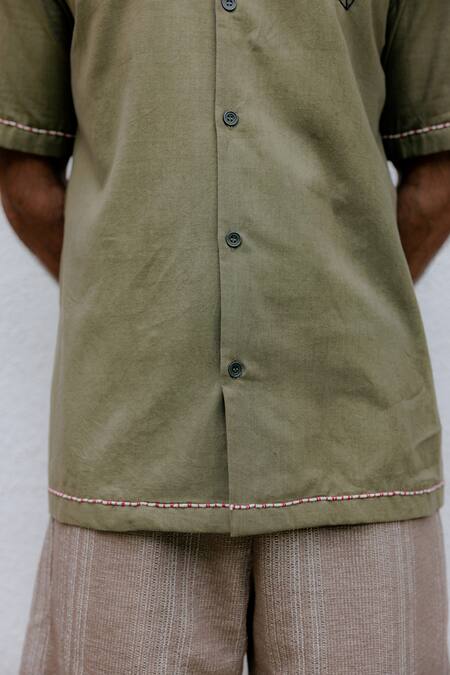 Shop Jodi Green Cotton Embroidery Neem Hand Casual Shirt Online at Aza Fashions Shop_Jodi_Green Cotton Embroidery Neem Hand Casual Shirt_Online_at_Aza_Fashions