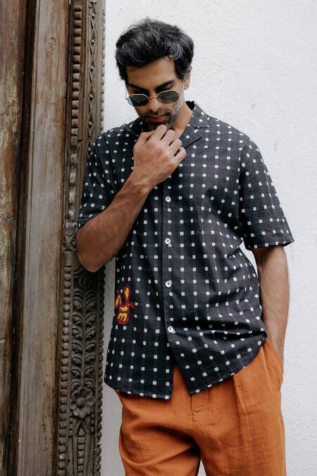 Jodi_Black Cotton Applique Hand Embroidered Shirt_Online_at_Aza_Fashions