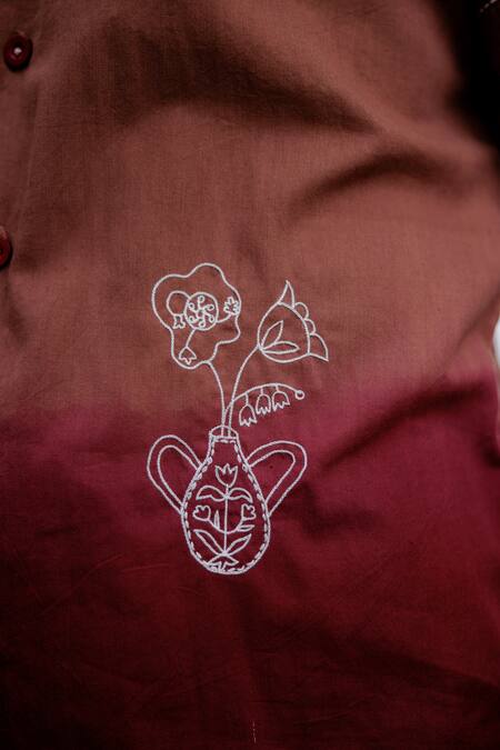 Buy_Jodi_Brown Cotton Embroidery Ombre Hand Shirt _Online_at_Aza_Fashions