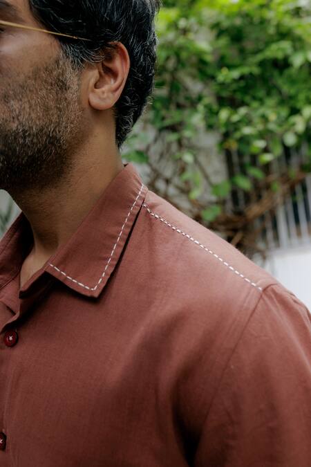 Shop_Jodi_Brown Cotton Embroidery Ombre Hand Shirt _Online_at_Aza_Fashions