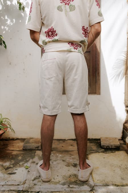 Jodi Hand Embroidered Off White Shorts 