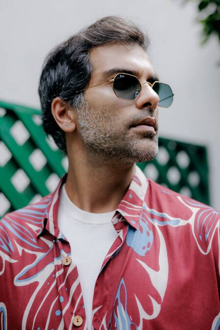 Jodi_Maroon Modal Abstract Screen Printed Oversized Shirt_at_Aza_Fashions