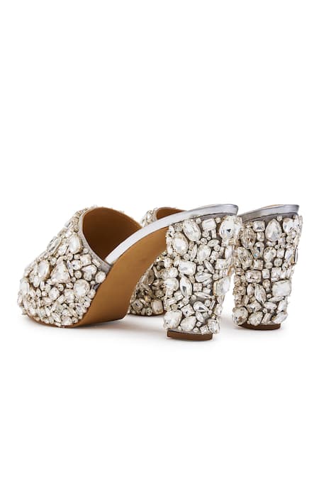 Shop Anaar Silver Rhinestones Satin Stone Embellished Block Heels Online at Aza Fashions Shop_Anaar_Silver Rhinestones Satin Stone Embellished Block Heels _Online_at_Aza_Fashions