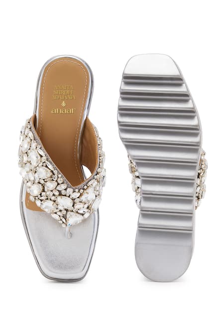 Shop_Anaar_Silver Stones Embellished Wedge Sandals _at_Aza_Fashions