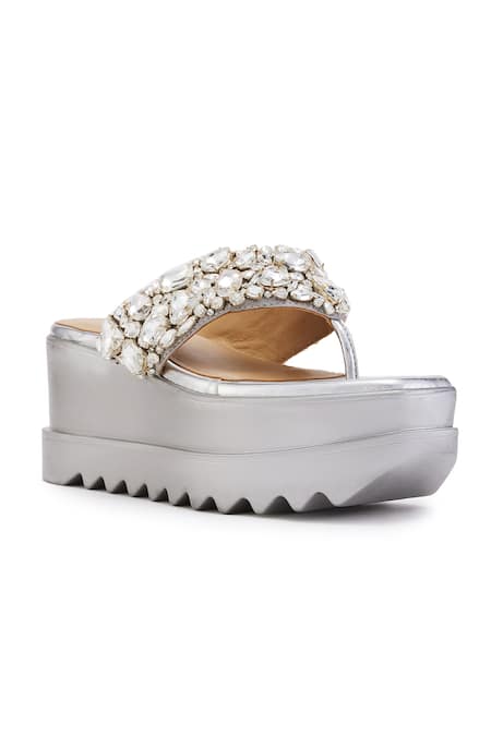 Anaar_Silver Stones Embellished Wedge Sandals _Online_at_Aza_Fashions