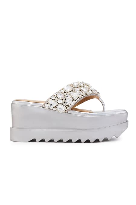 Buy_Anaar_Silver Stones Embellished Wedge Sandals _Online_at_Aza_Fashions