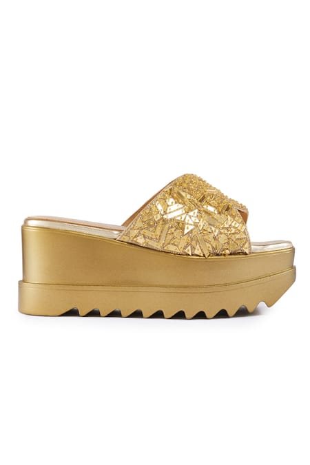 Buy_Anaar_Gold Cut Work, Embroidery Cutdana Wedges _Online_at_Aza_Fashions