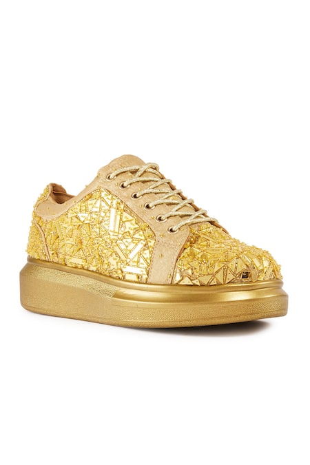 Anaar Gold Cut Work Cutdana And Acrylic Mirror Sneakers Online at Aza Fashions Anaar_Gold Cut Work Cutdana And Acrylic Mirror Sneakers _Online_at_Aza_Fashions