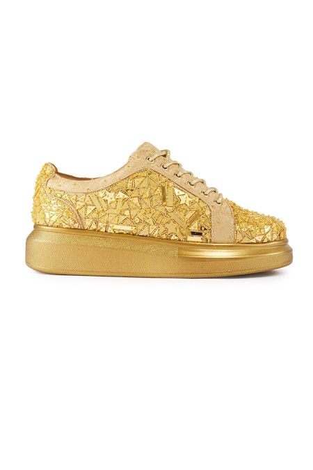 Buy Anaar Gold Cut Work Cutdana And Acrylic Mirror Sneakers Online at Aza Fashions Buy_Anaar_Gold Cut Work Cutdana And Acrylic Mirror Sneakers _Online_at_Aza_Fashions