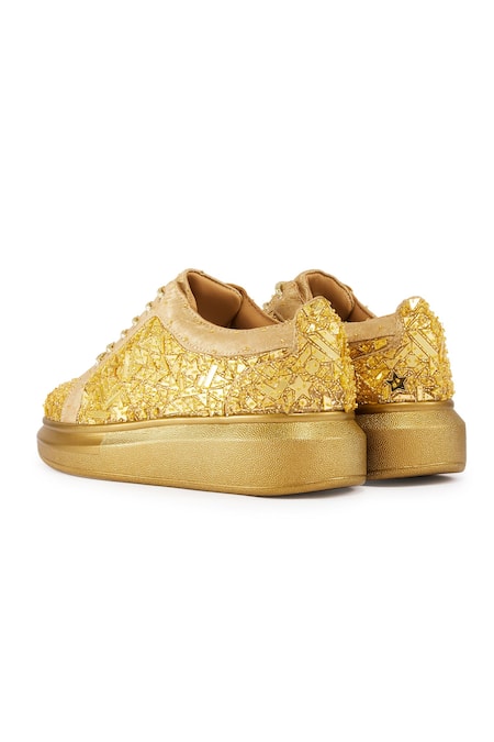 Shop Anaar Gold Cut Work Cutdana And Acrylic Mirror Sneakers Online at Aza Fashions Shop_Anaar_Gold Cut Work Cutdana And Acrylic Mirror Sneakers _Online_at_Aza_Fashions