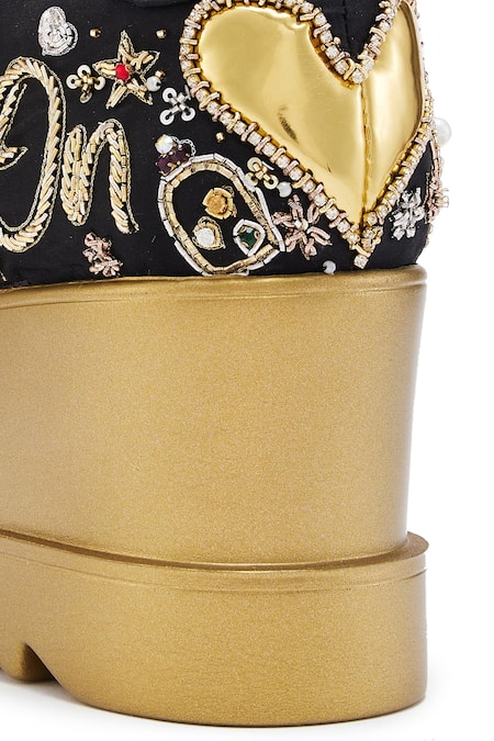 Shop_Anaar_Black Pearls, Zari Embellished Satin Wedge Sneakers 