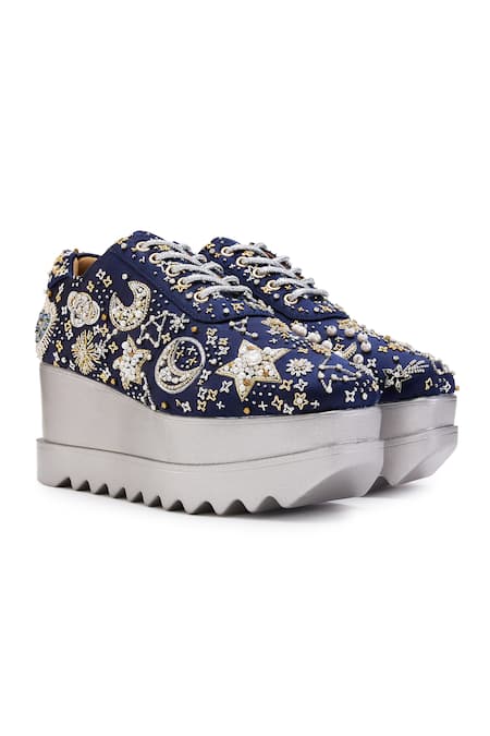 Anaar Moonwalk Celestial Motif Embroidered Wedge Sneakers 