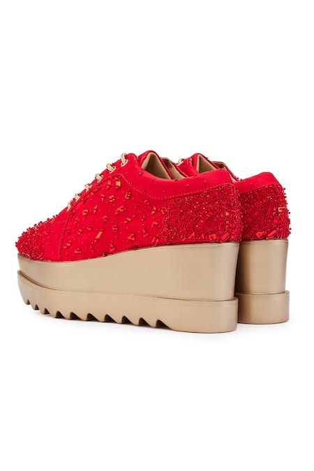Shop_Anaar_Red Embellished Wedge Sneakers _Online_at_Aza_Fashions