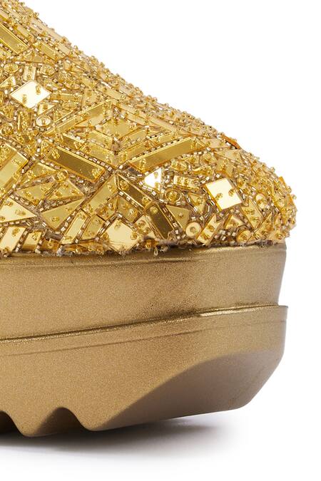 Anaar_Gold Cut Work, Applique, Embroidery Mosaic Wedge Sneakers _at_Aza_Fashions