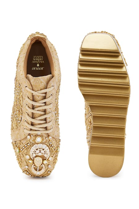 Anaar Gold Brocade Jadau Wedge Sneakers 