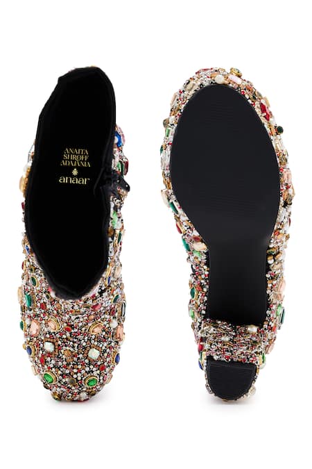 Shop_Anaar_Black Pearls, Stones And Embellished Boots _at_Aza_Fashions